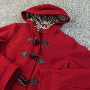 VTG American Eagle Coat Womens L Red Wool Hooded Toggle Duffle Parka Jacket Y2K